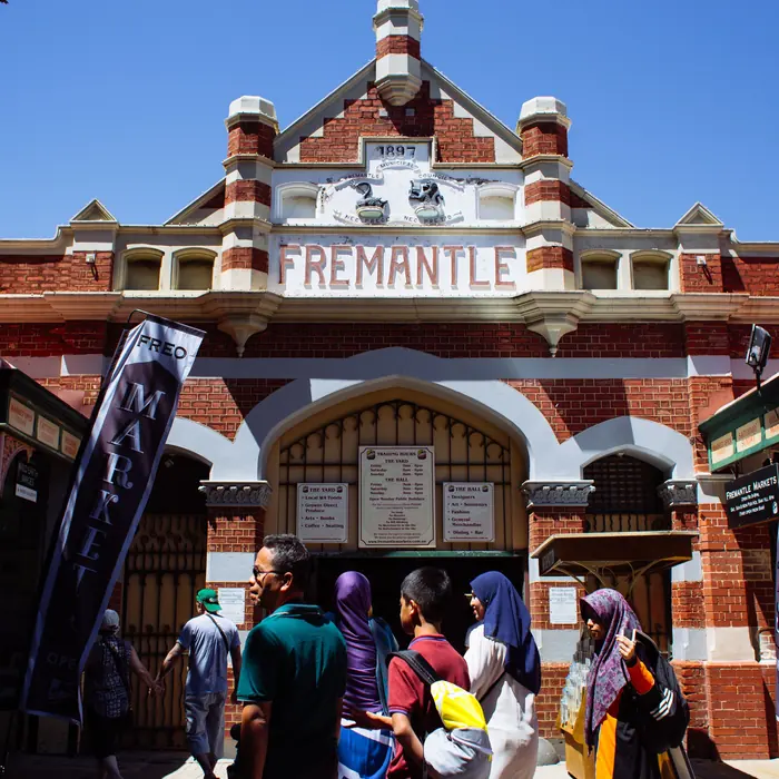 People arriving at Fremantle Markets in Western Australia
