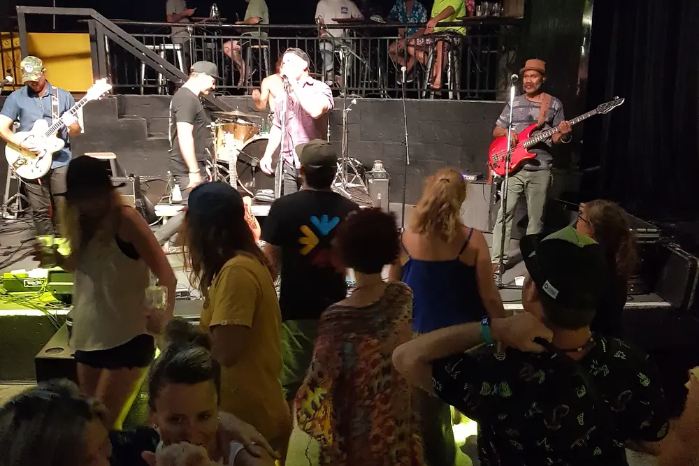 Live band performing for a crowd at an Australian venue