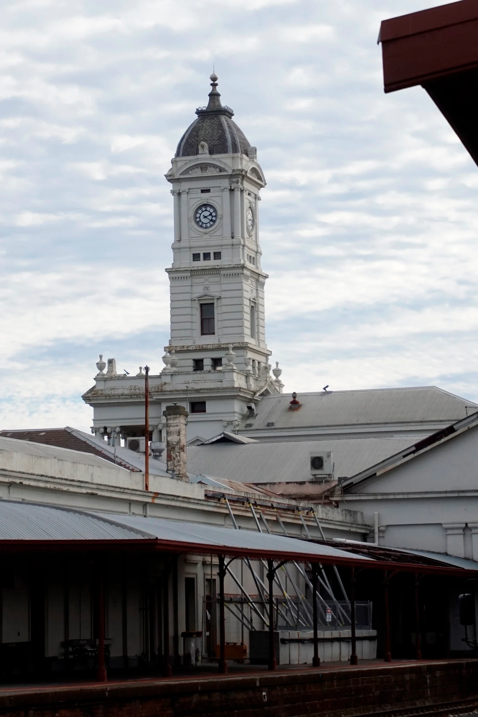 Historic clock tower and railway architecture in Ballarat