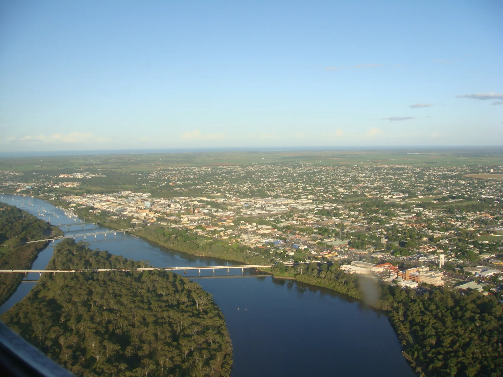 Bundaberg and the Burnett River from above