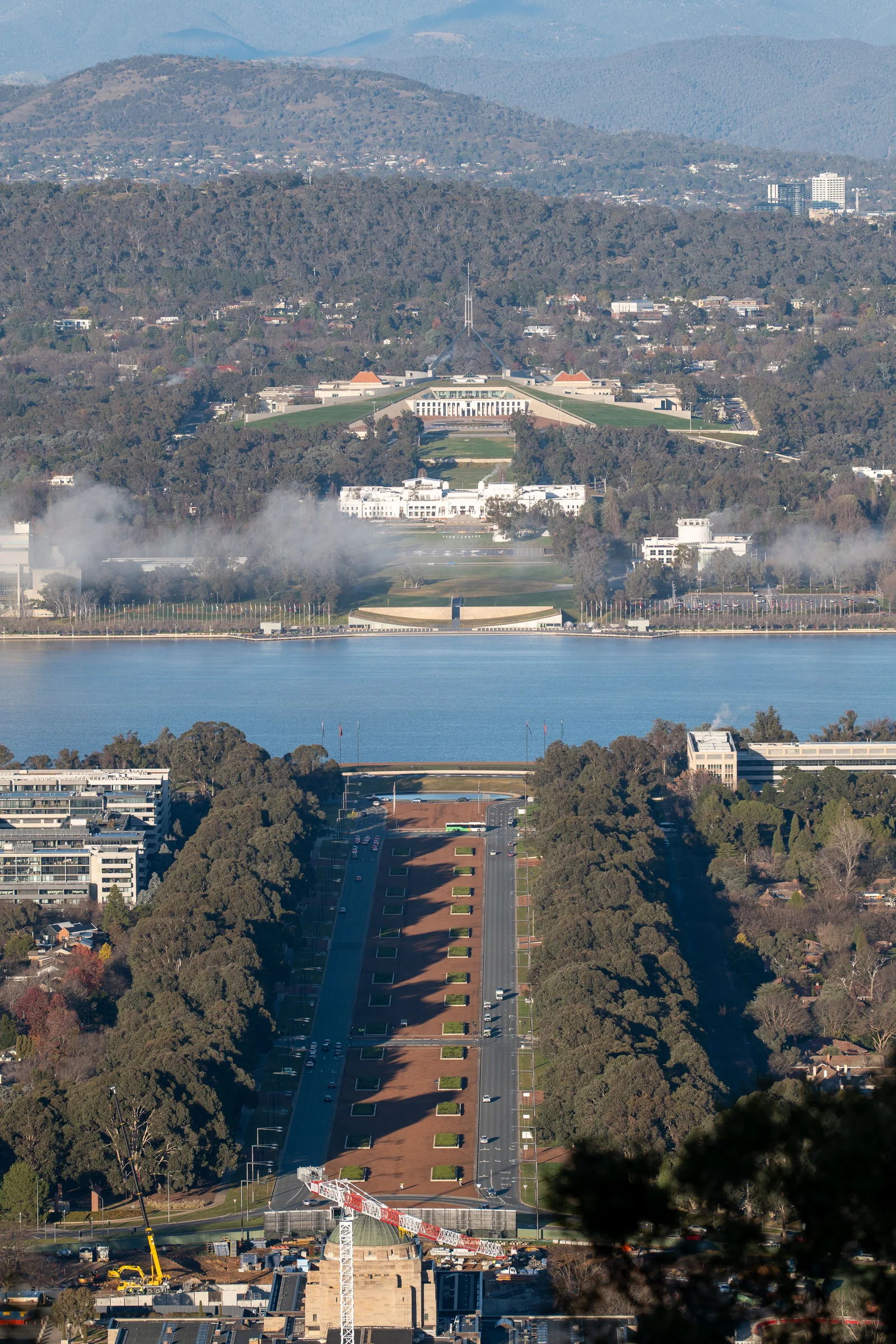 Canberra city, gardens and Lake Burley Griffin from above
