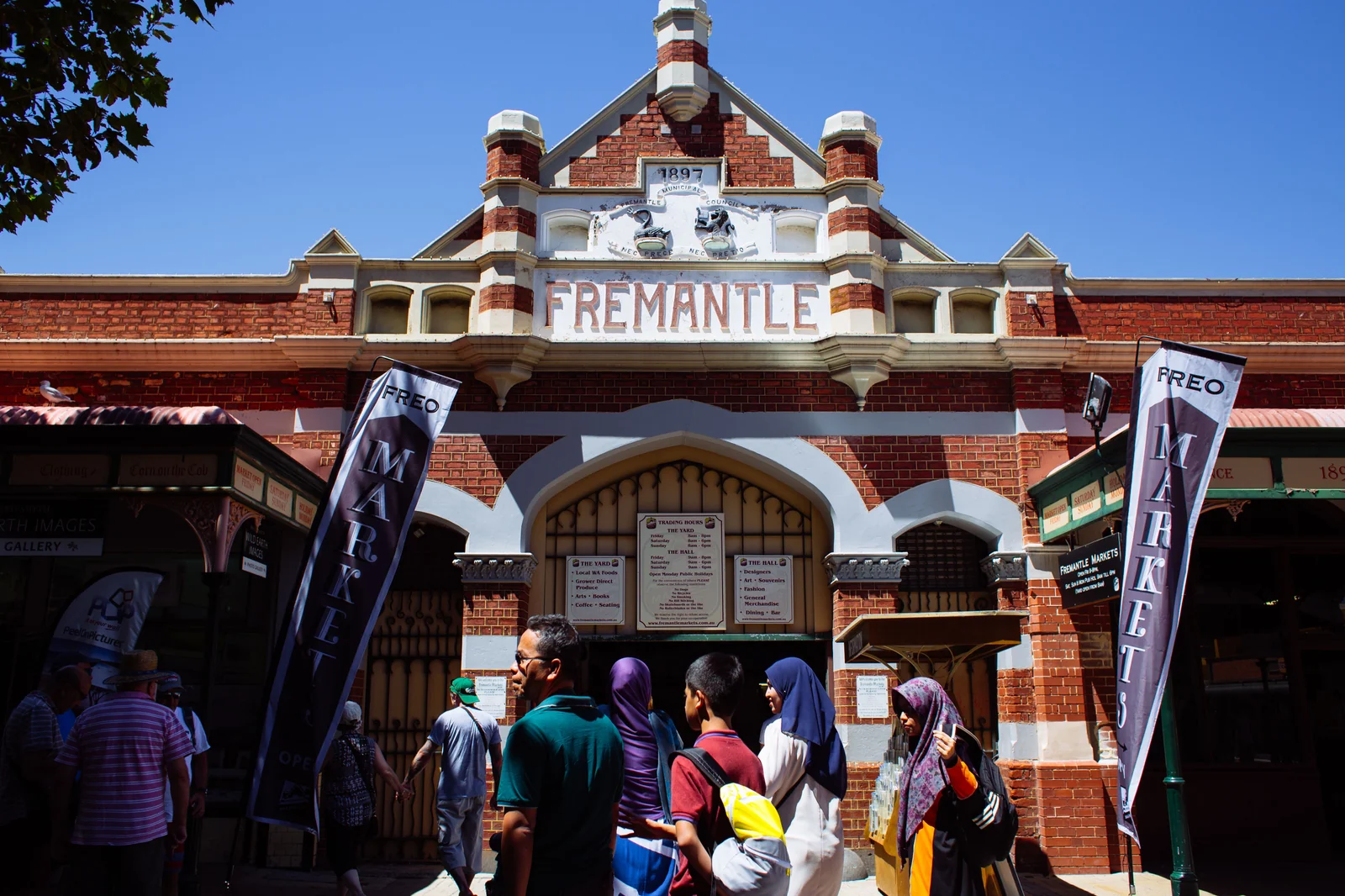 Visitors outside the historic Fremantle Markets